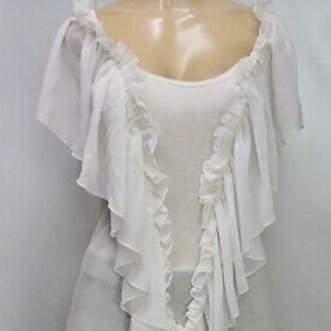 Isabella Rodrigues L soft white flounce sleeve top figure flattering nwot
